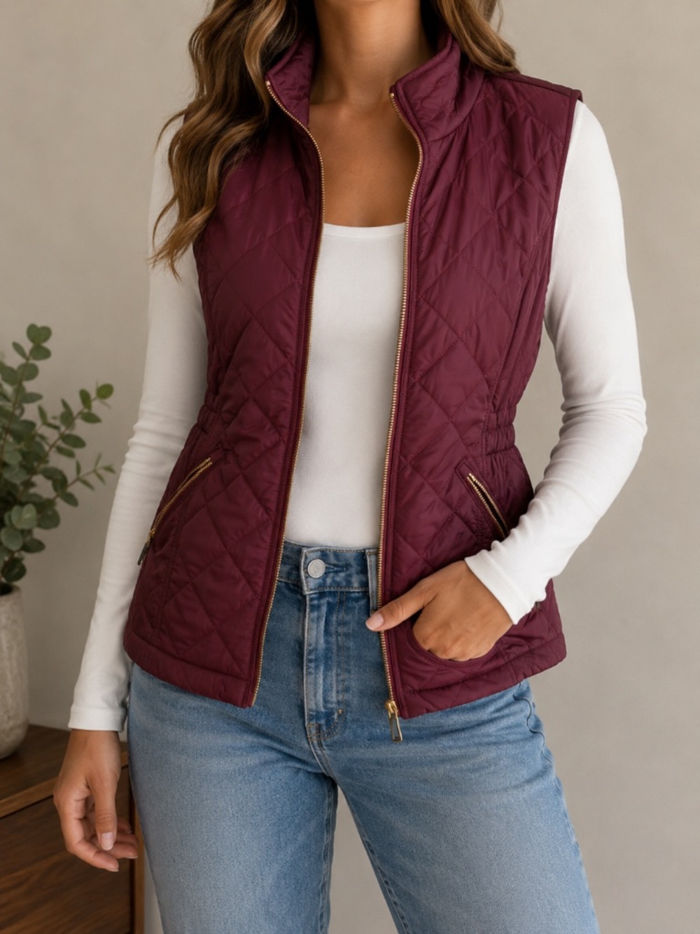 Talbots Quilted Wine Sleeveless Puffer Vest